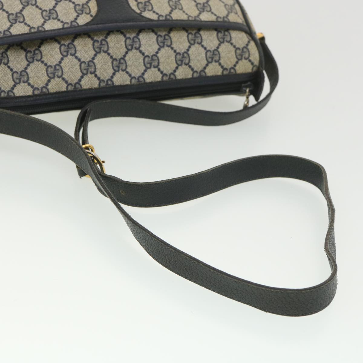 GUCCI GG Canvas Shoulder Bag PVC Leather Gray Navy 001 115 6106 38113