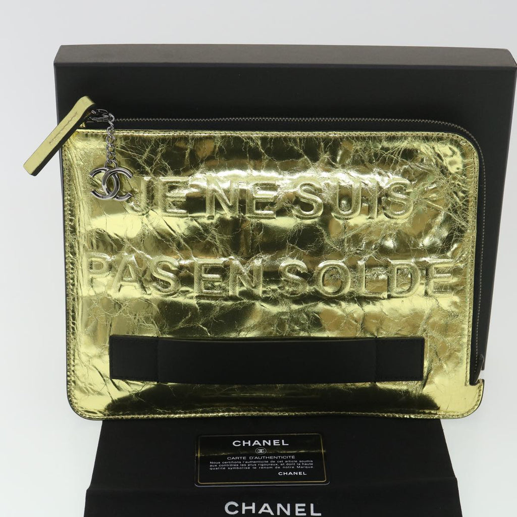 CHANEL Clutch Bag Metallic Leather Gold A82164 CC 38172