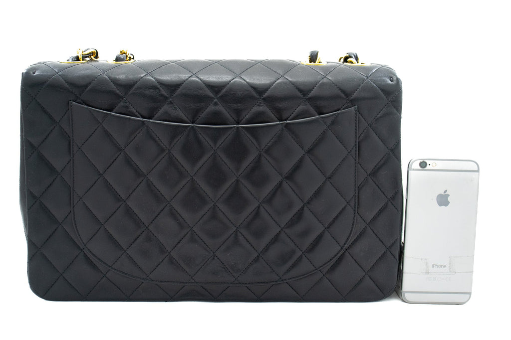 CHANEL Classic Large 13" Flap Chain Shoulder Bag Black Lambskin j56