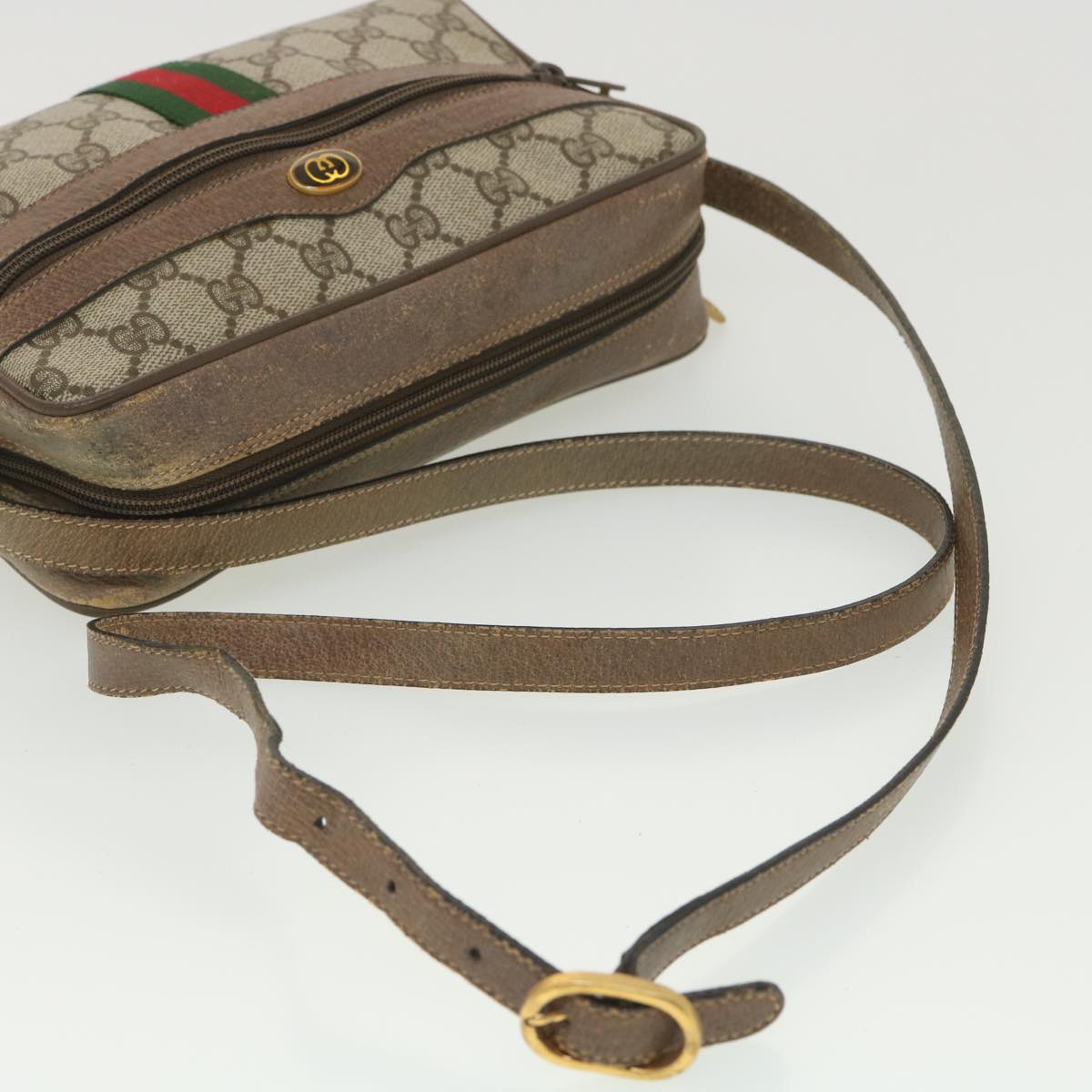 GUCCI GG Canvas Web Sherry Line Shoulder Bag Beige Red 98 02 004 38305