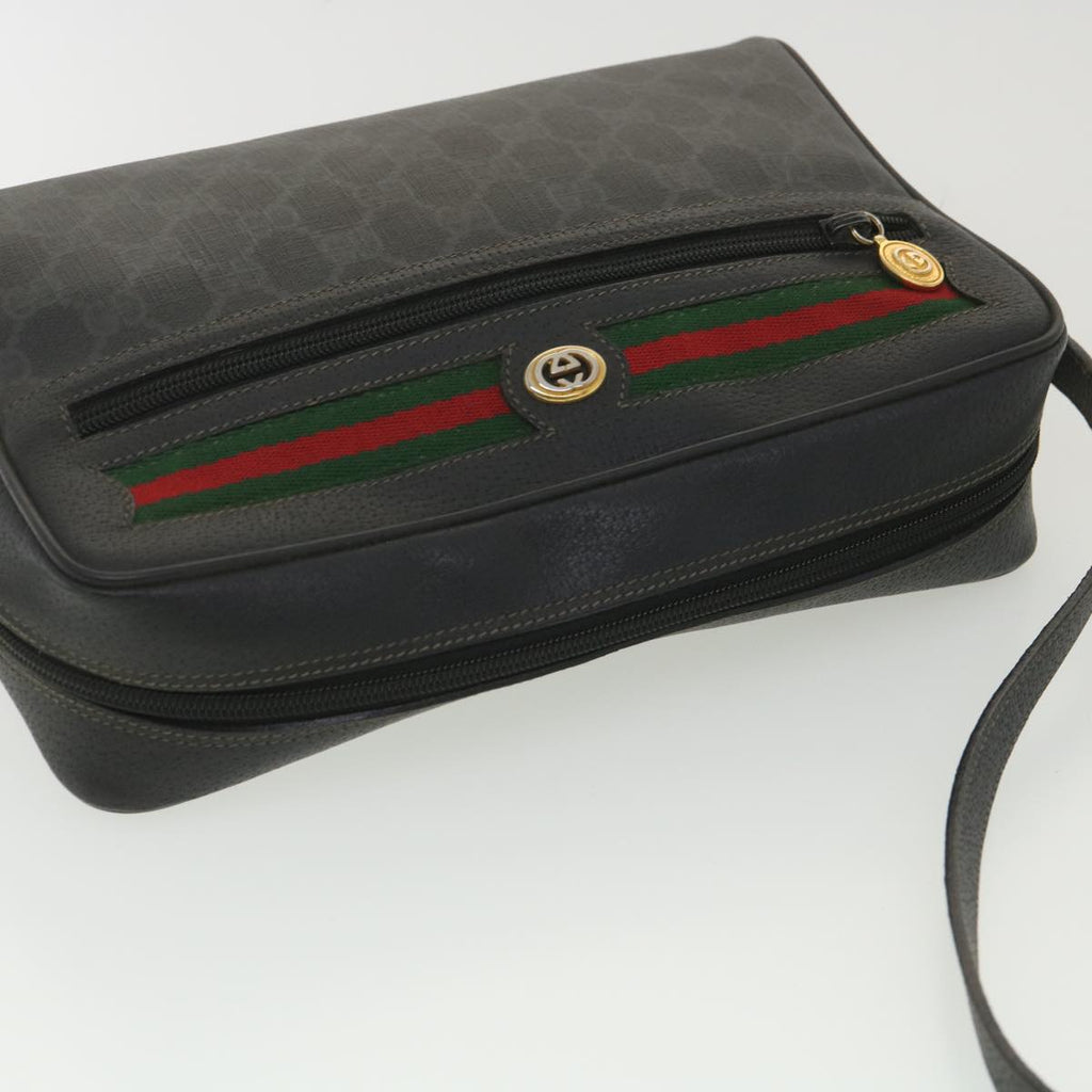 GUCCI GG Canvas Web Sherry Line Shoulder Bag Black Red 119.02.088 38314