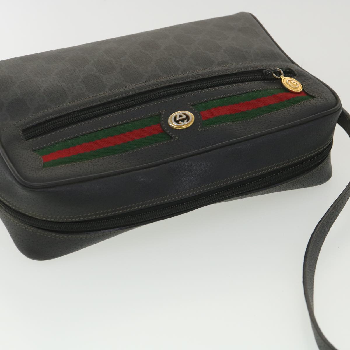GUCCI GG Canvas Web Sherry Line Shoulder Bag Black Red 119.02.088 38314