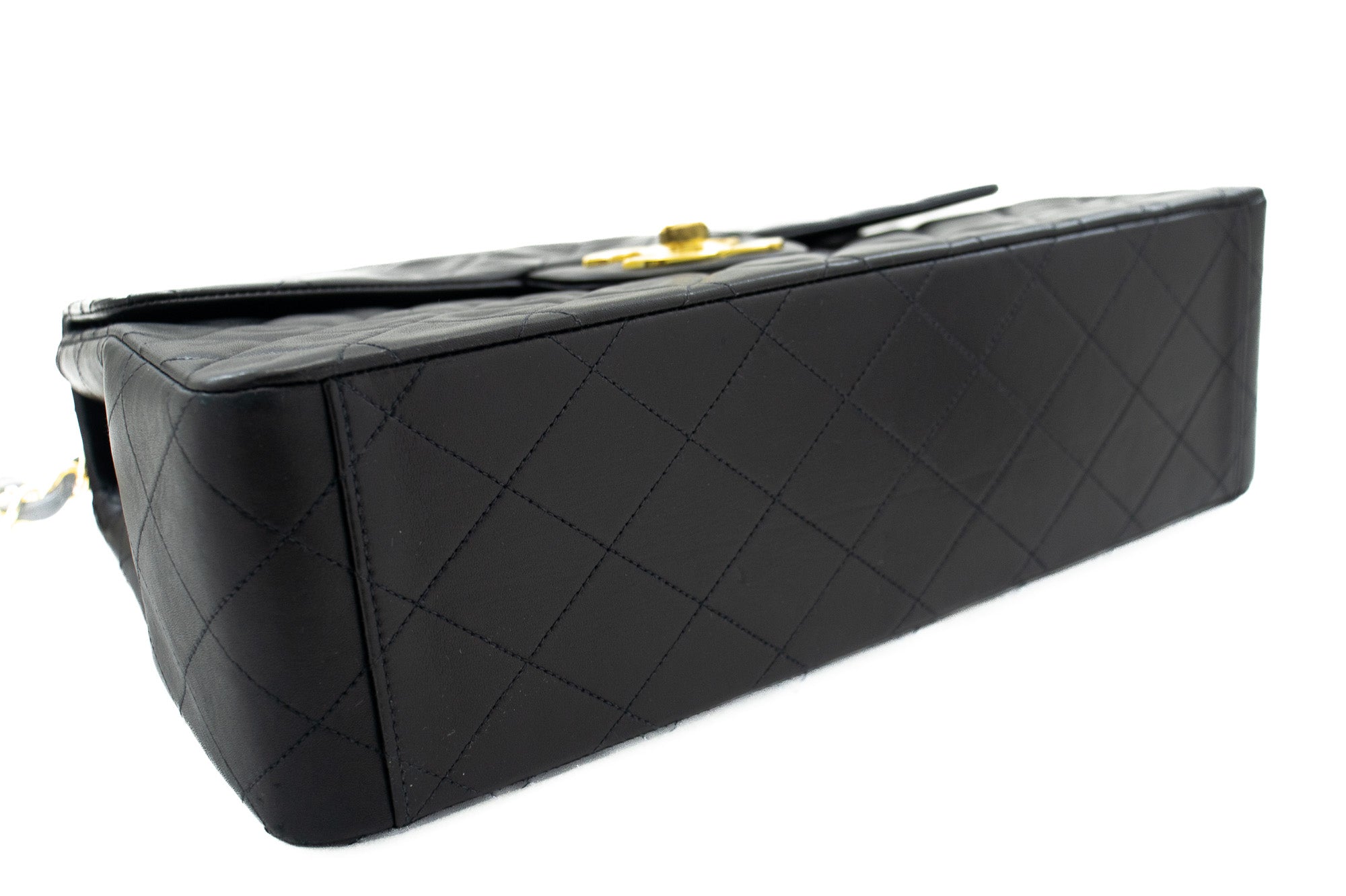 CHANEL Classic Large 13" Flap Chain Shoulder Bag Black Lambskin j56