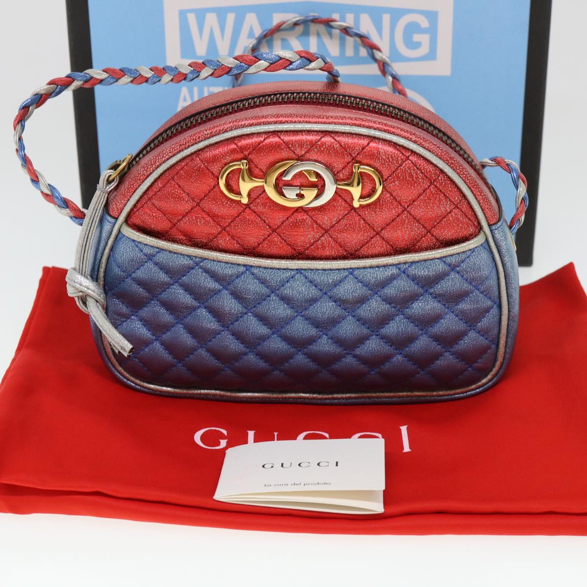 GUCCI Shoulder Bag Lamb Skin Red Blue 534951 38345