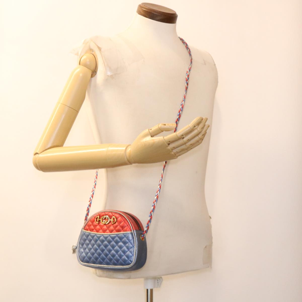 GUCCI Shoulder Bag Lamb Skin Red Blue 534951 38345