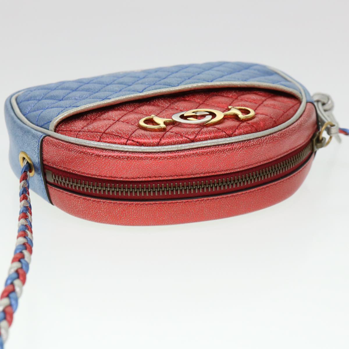 GUCCI Shoulder Bag Lamb Skin Red Blue 534951 38345