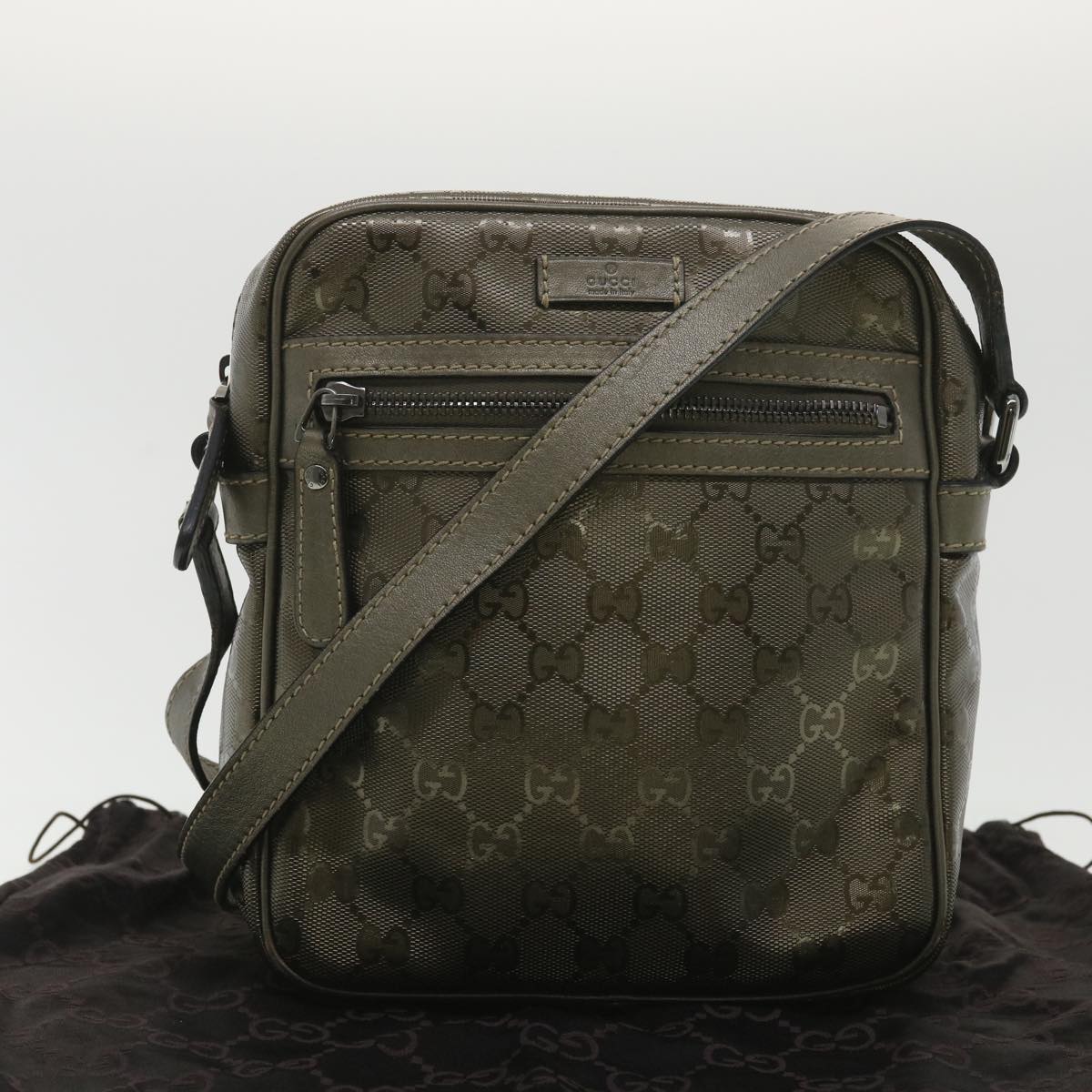 GUCCI GG implementation Shoulder Bag PVC Leather Khaki 233268 38378