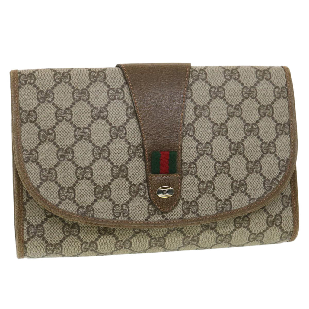GUCCI GG Canvas Web Sherry Line Clutch Bag Beige Red Green 89.01.030 38392