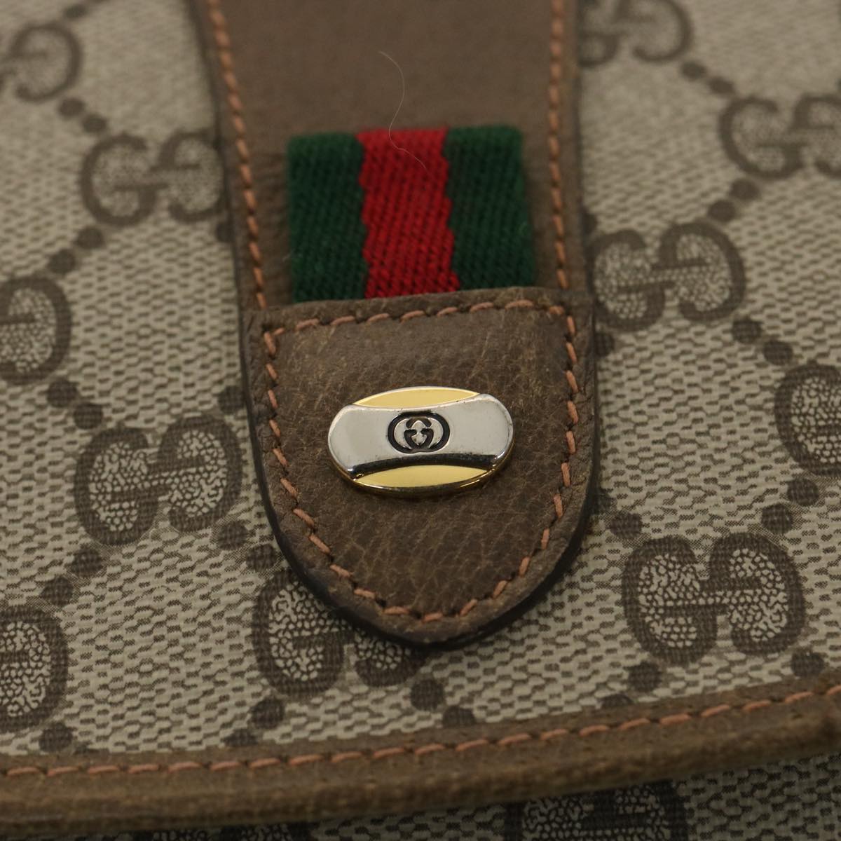 GUCCI GG Canvas Web Sherry Line Clutch Bag Beige Red Green 89.01.030 38392