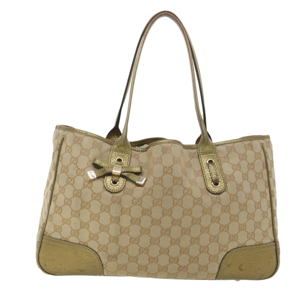 GUCCI GG Canvas Shoulder Bag Beige Gold 163805 38395