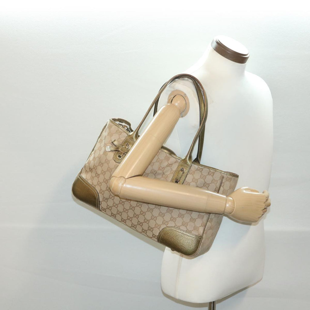 GUCCI GG Canvas Shoulder Bag Beige Gold 163805 38395