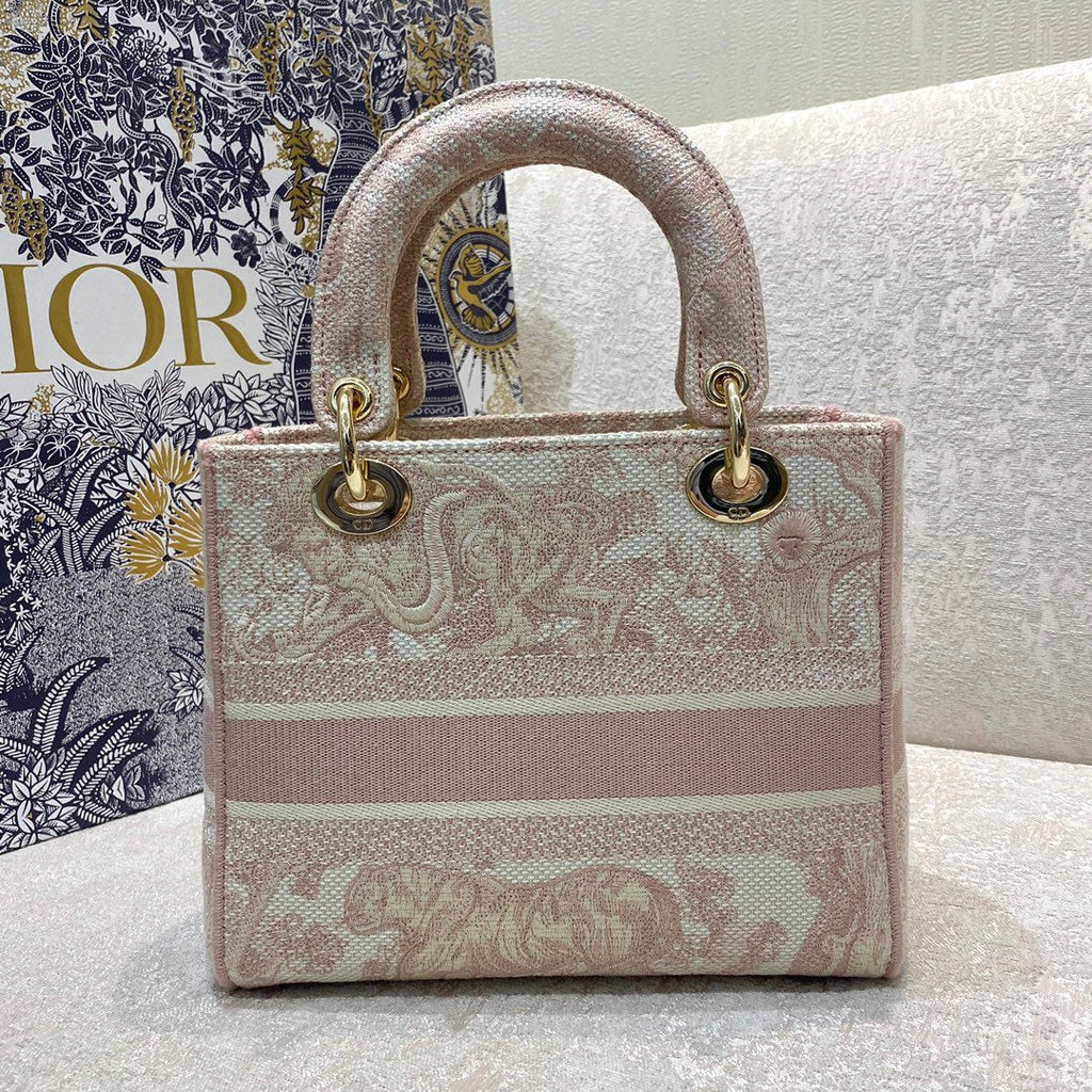 GLAMI MeGLAMIum Lady D-Lite Bag Rose Des Vents Toile de Jouy Embroidery, Pink Handbags, 24cm CD M0565OTDT_M912