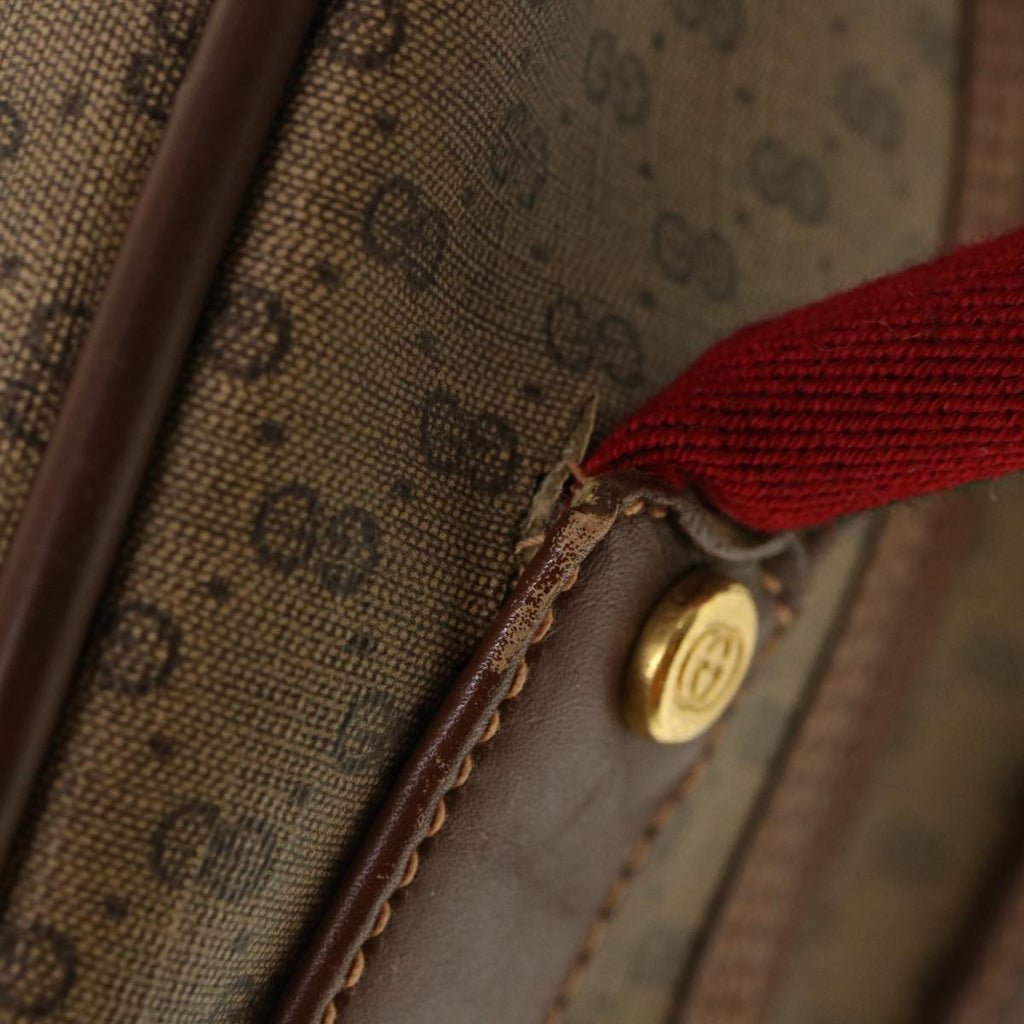 GUCCI Web Sherry Line Micro GG Canvas Boston Bag PVC Leather Brown 38417