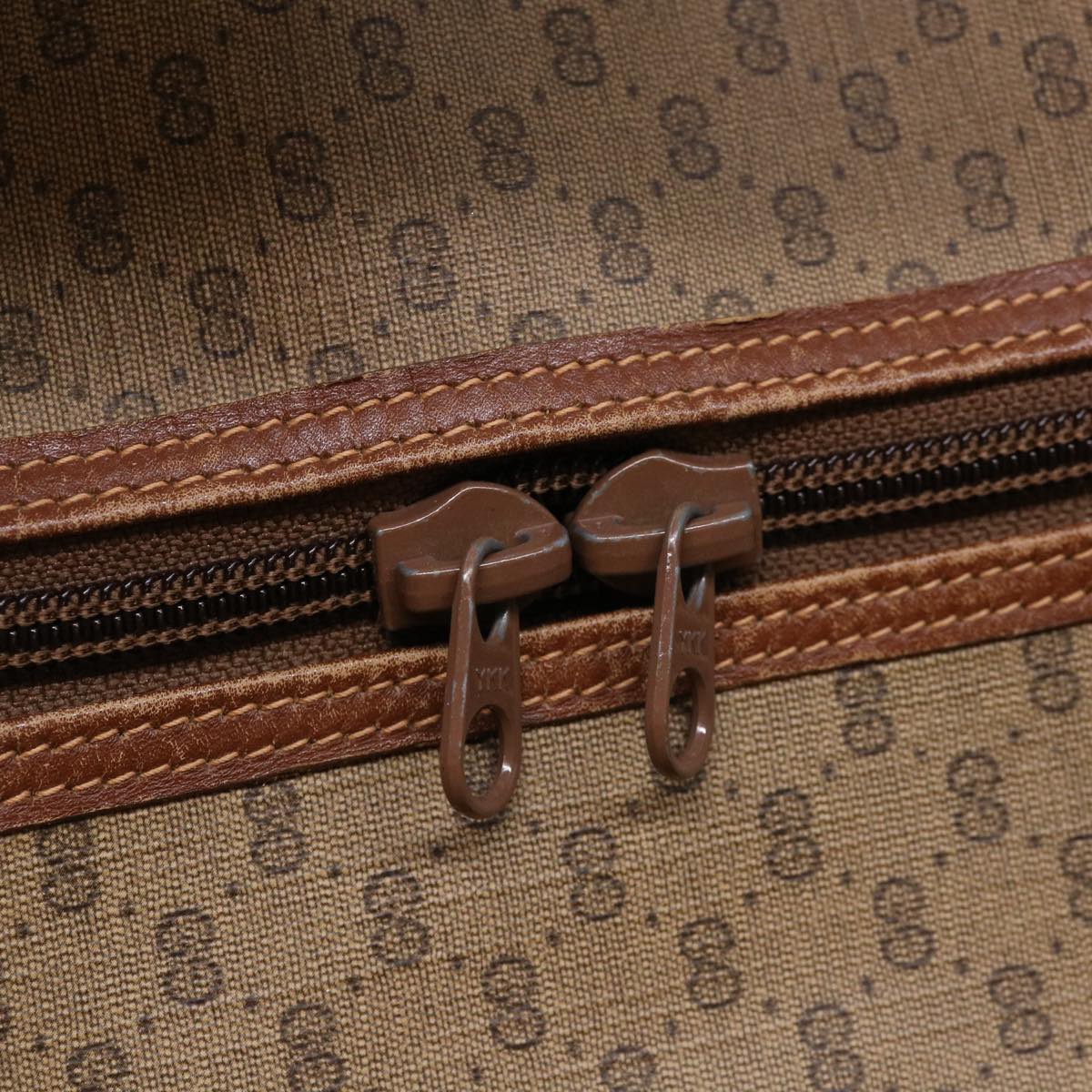 GUCCI Web Sherry Line Micro GG Canvas Boston Bag PVC Leather Brown 38417