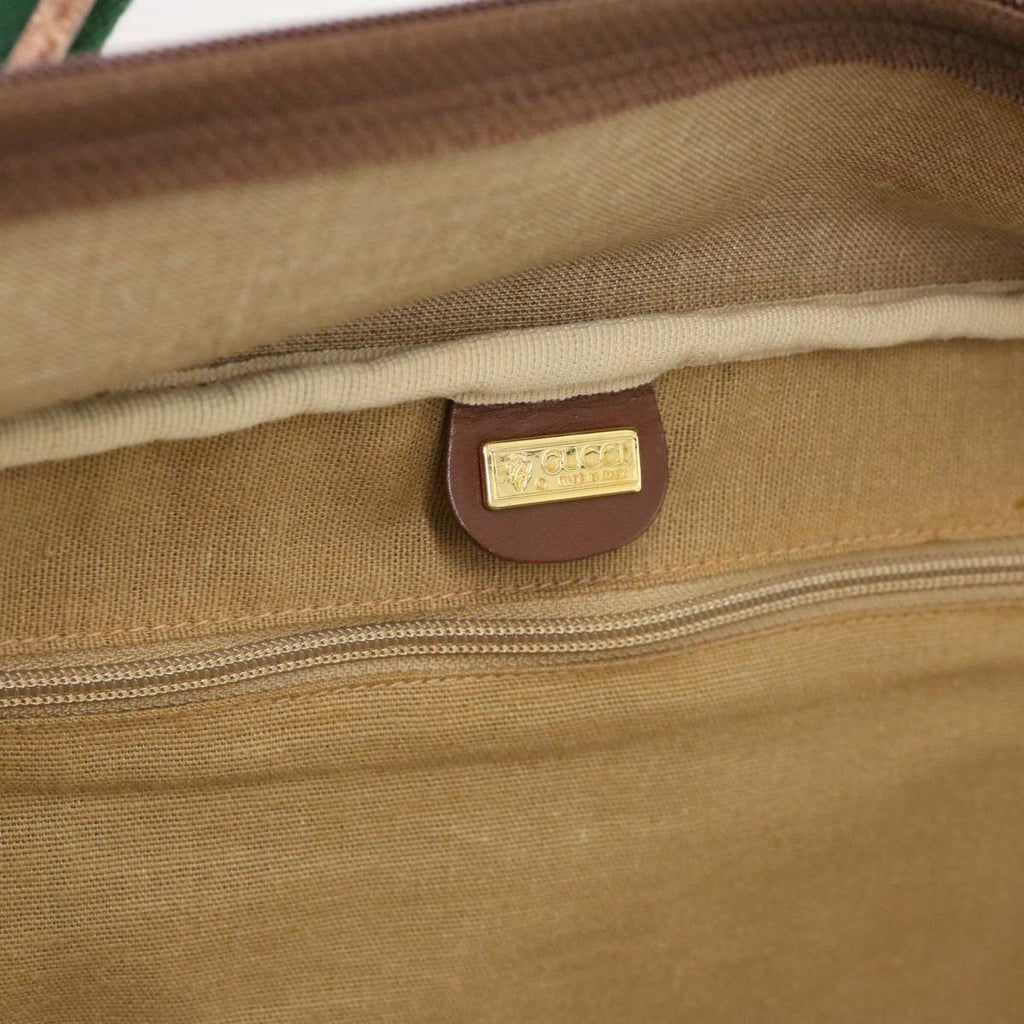 GUCCI Web Sherry Line Micro GG Canvas Boston Bag PVC Leather Brown 38417