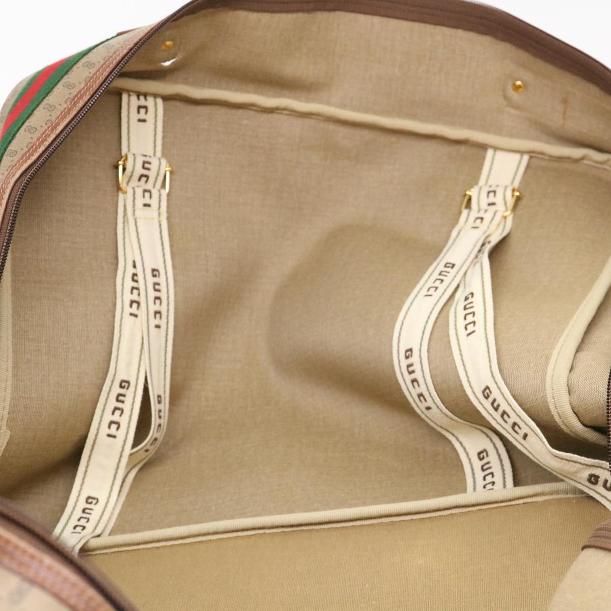 GUCCI Web Sherry Line Micro GG Canvas Boston Bag PVC Leather Brown 38417