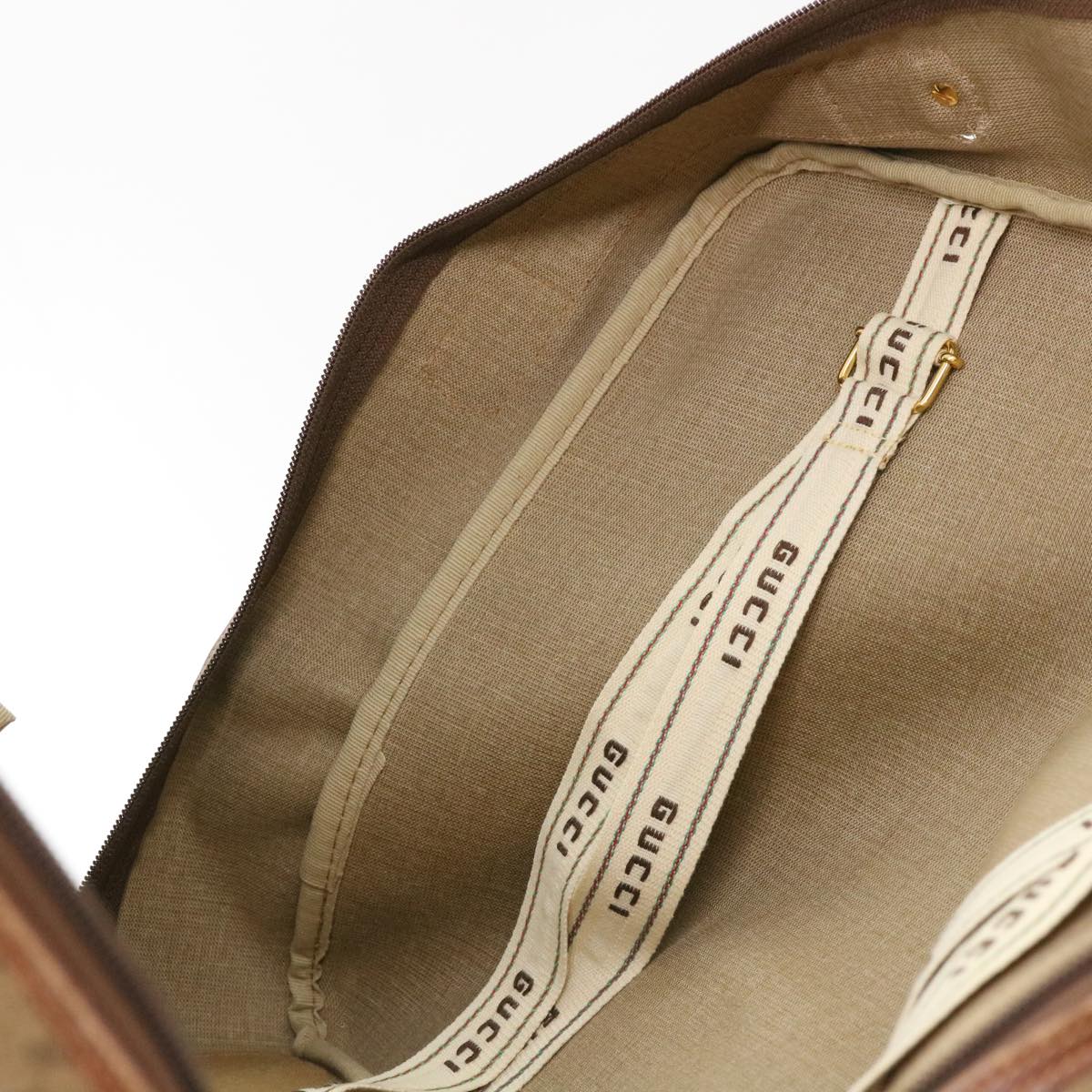 GUCCI Web Sherry Line Micro GG Canvas Boston Bag PVC Leather Brown 38417