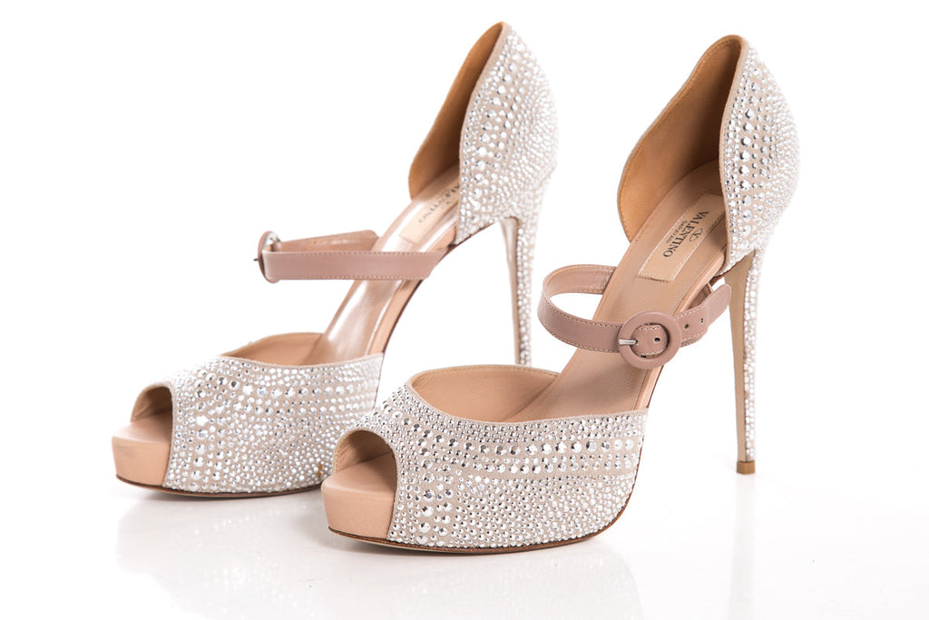 Valentino Silver Rhinestone Peeptoe Heels SZ 40