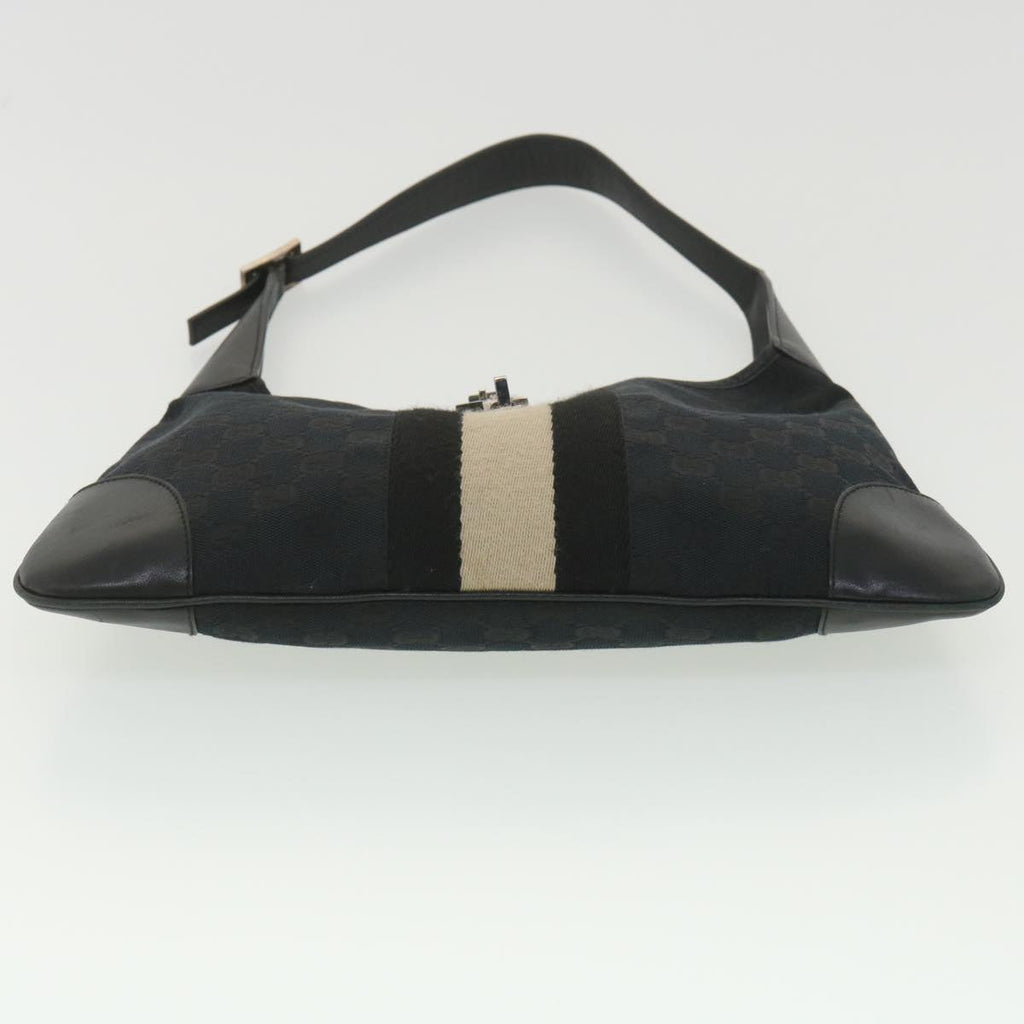 GUCCI GG Canvas Sherry Line Jackie Shoulder Bag Black Beige 4057 38433