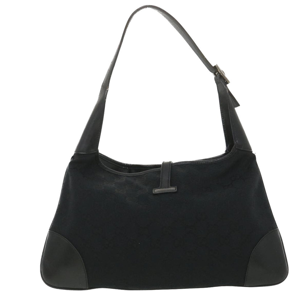GUCCI GG Canvas Sherry Line Jackie Shoulder Bag Black Beige 4057 38433