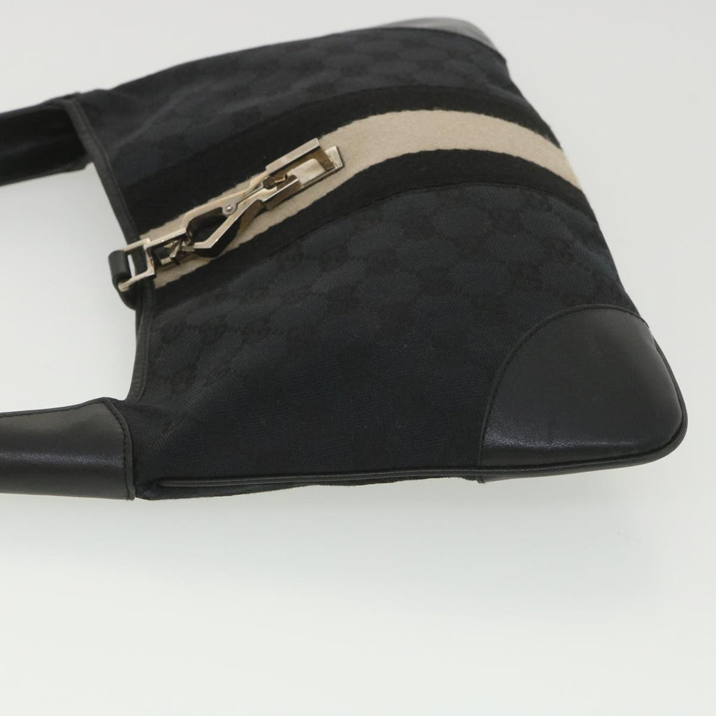 GUCCI GG Canvas Sherry Line Jackie Shoulder Bag Black Beige 4057 38433