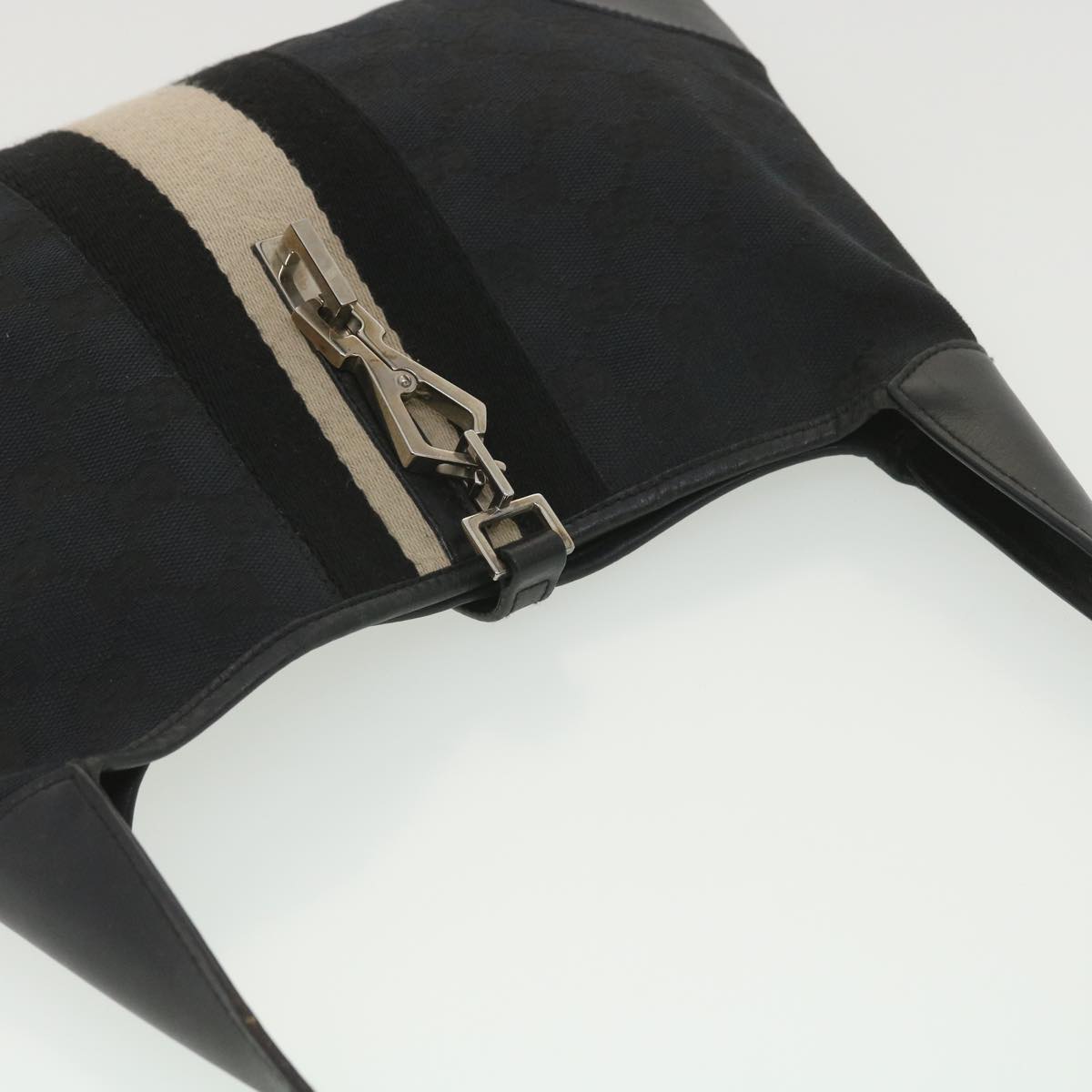 GUCCI GG Canvas Sherry Line Jackie Shoulder Bag Black Beige 4057 38433