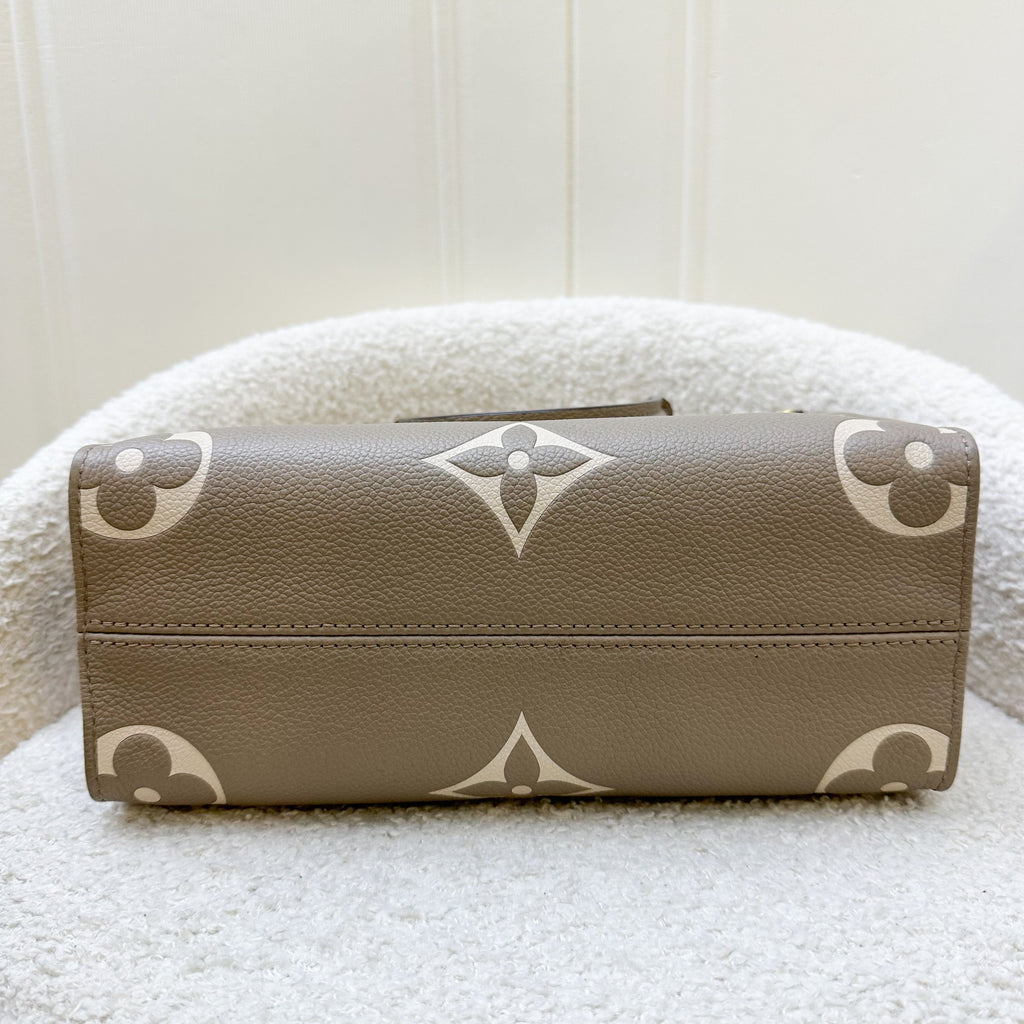 LV Onthego PM in Tourterelle (Grey) / Creme Giant Monogram Empreinte Leather and GHW