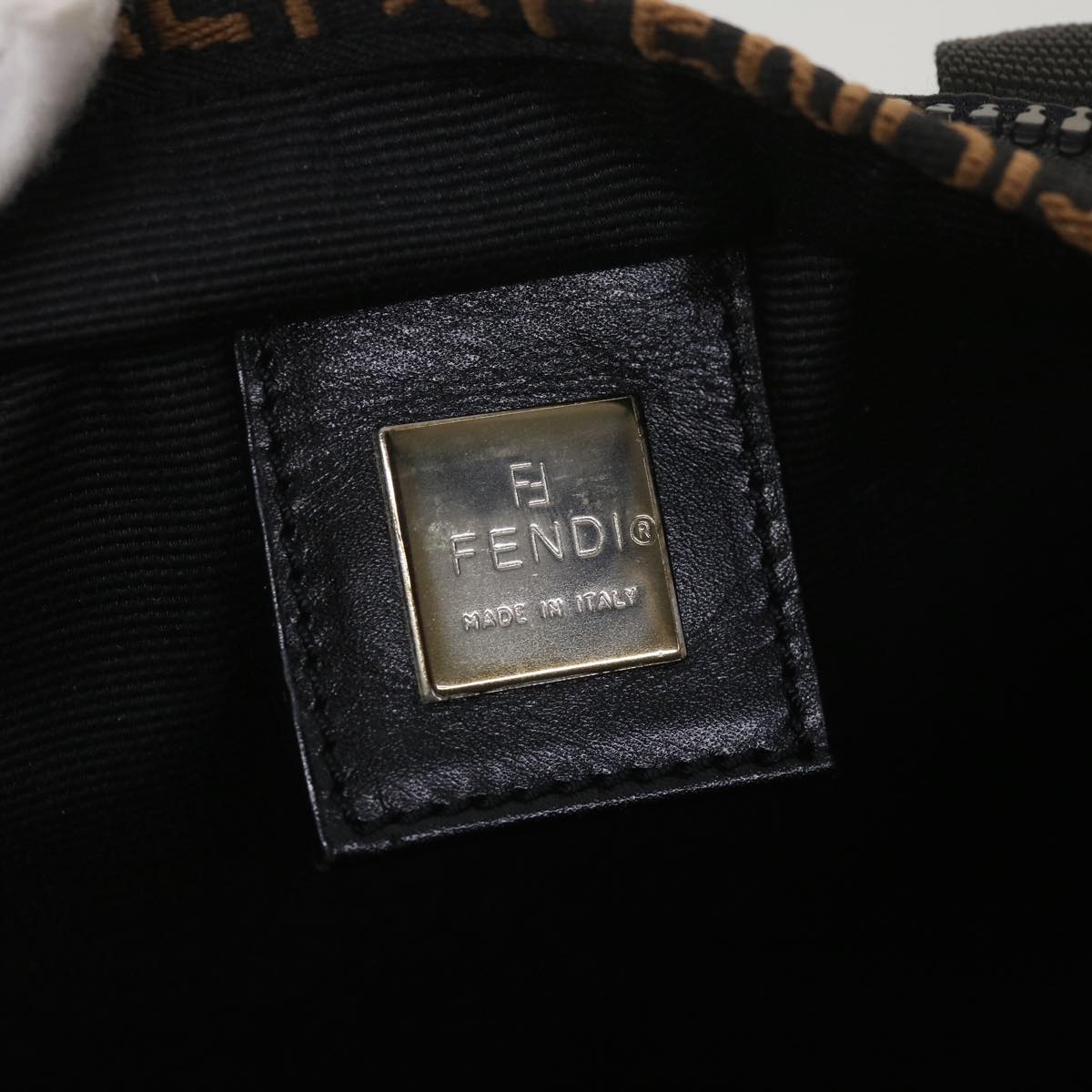 FENDI Hand Bag Nylon Black Brown 38483