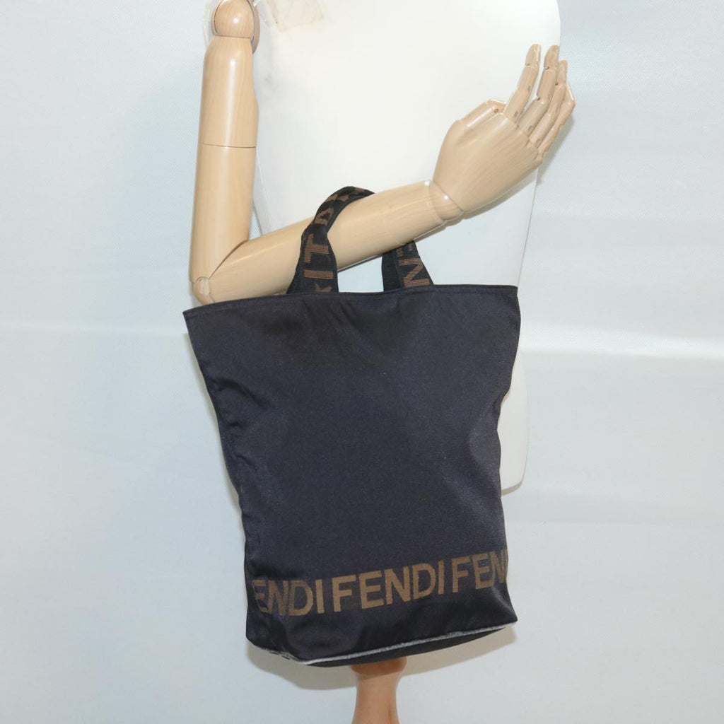 FENDI Hand Bag Nylon Black Brown 38483