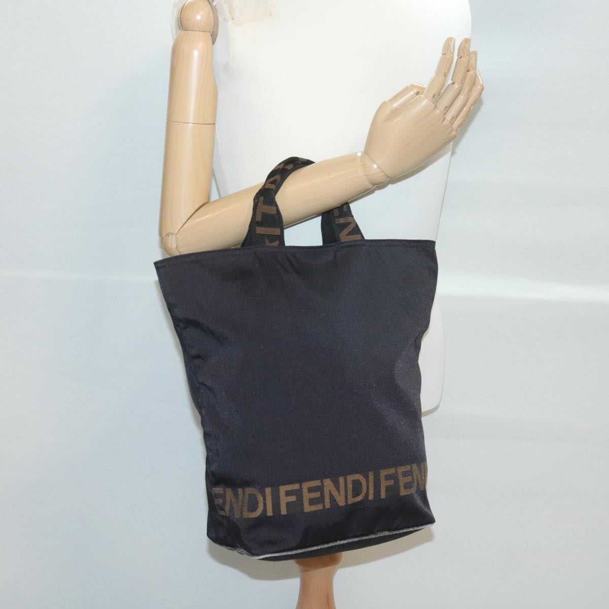 FENDI Hand Bag Nylon Black Brown 38483