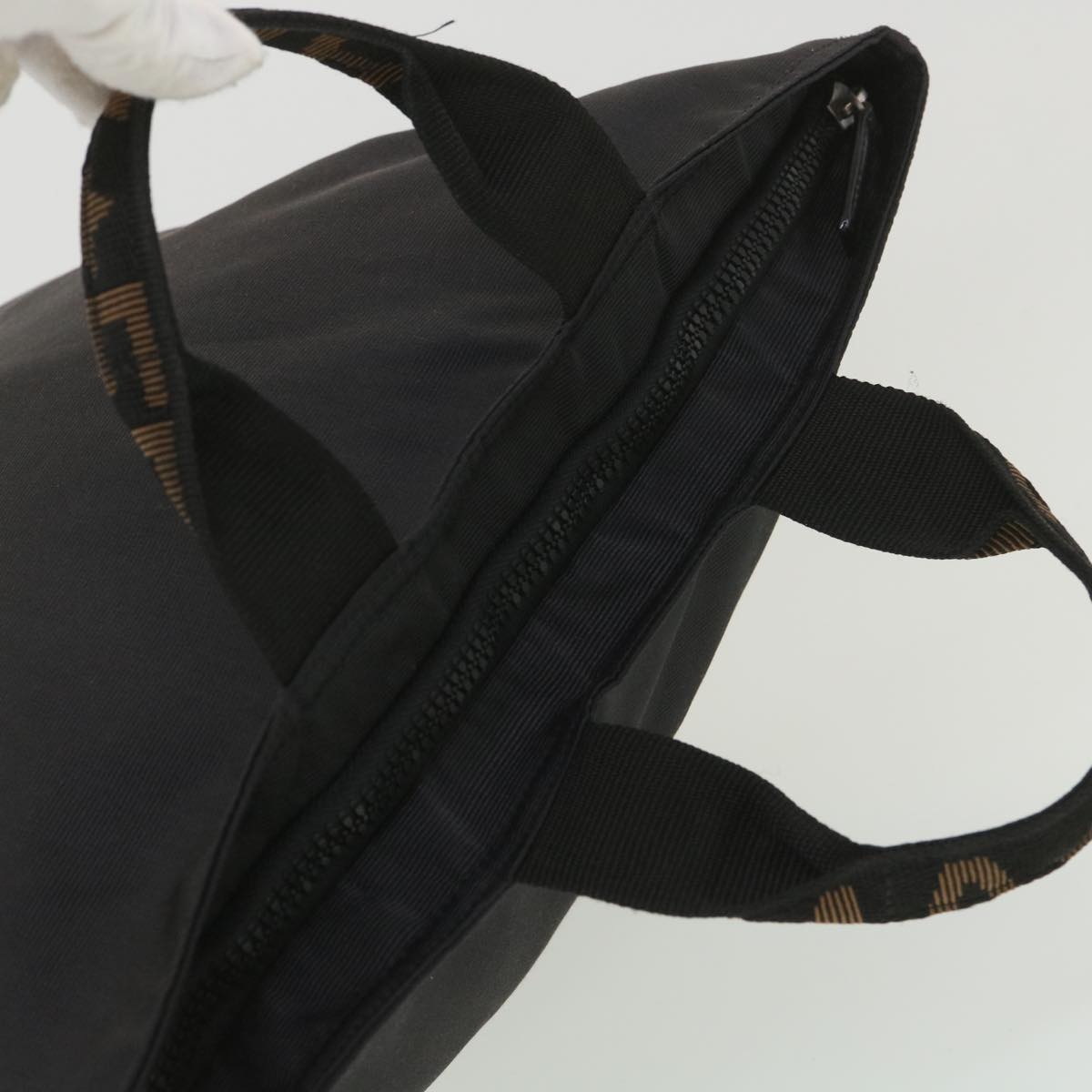 FENDI Hand Bag Nylon Black Brown 38483