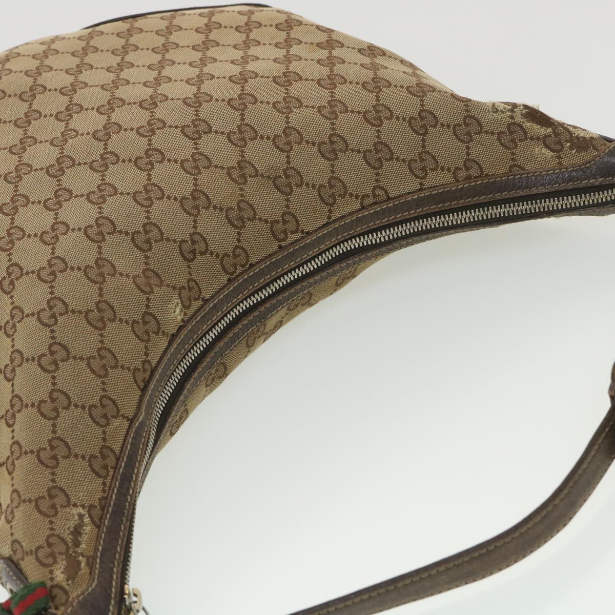 GUCCI Web Sherry Line GG Canvas Shoulder Bag Beige Green Red 162882 38507