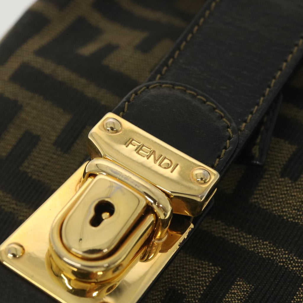 FENDI Zucca Canvas Hand Pouch Nylon Black Brown 38514