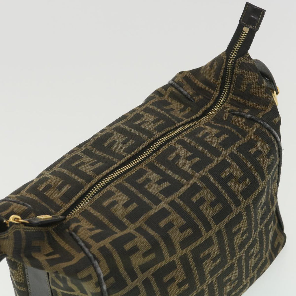 FENDI Zucca Canvas Hand Pouch Nylon Black Brown 38514