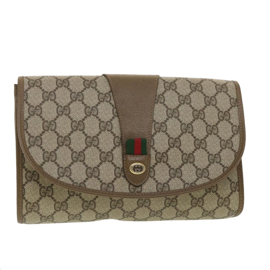 GUCCI GG Canvas Web Sherry Line Clutch Bag Beige Red Green 89.01.030 38628