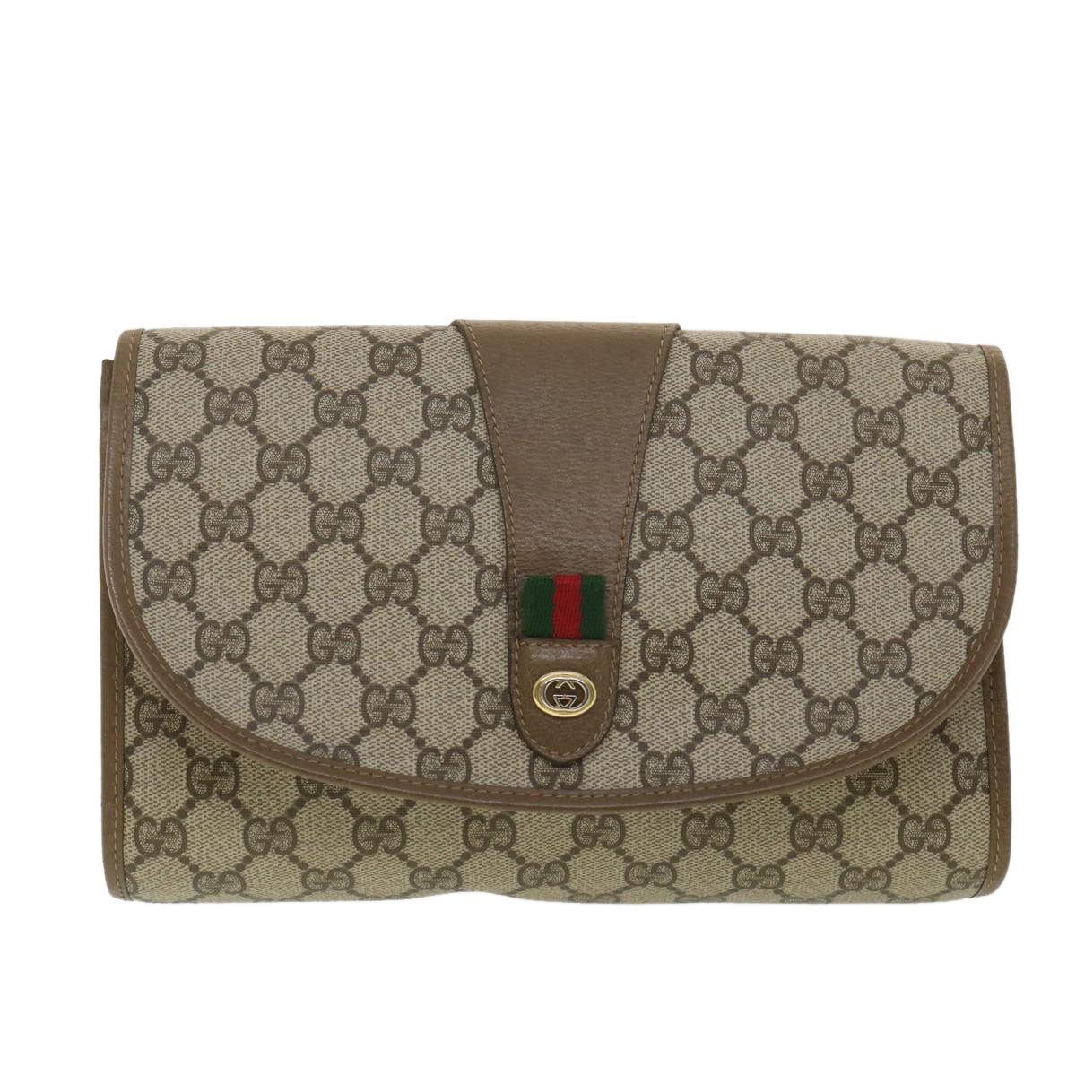 GUCCI GG Canvas Web Sherry Line Clutch Bag Beige Red Green 89.01.030 38628
