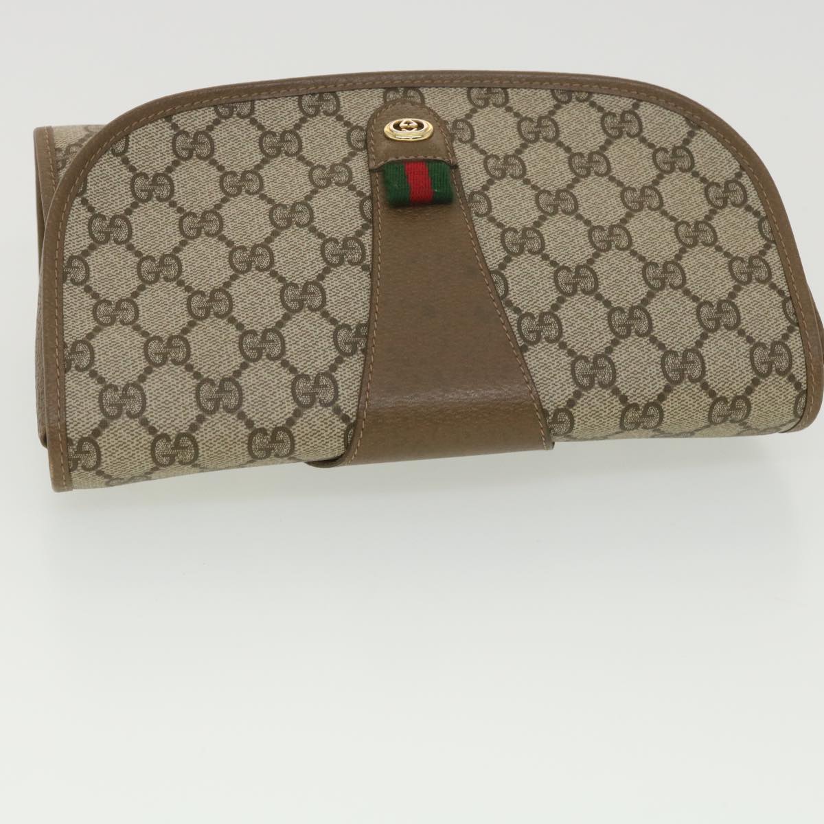 GUCCI GG Canvas Web Sherry Line Clutch Bag Beige Red Green 89.01.030 38628
