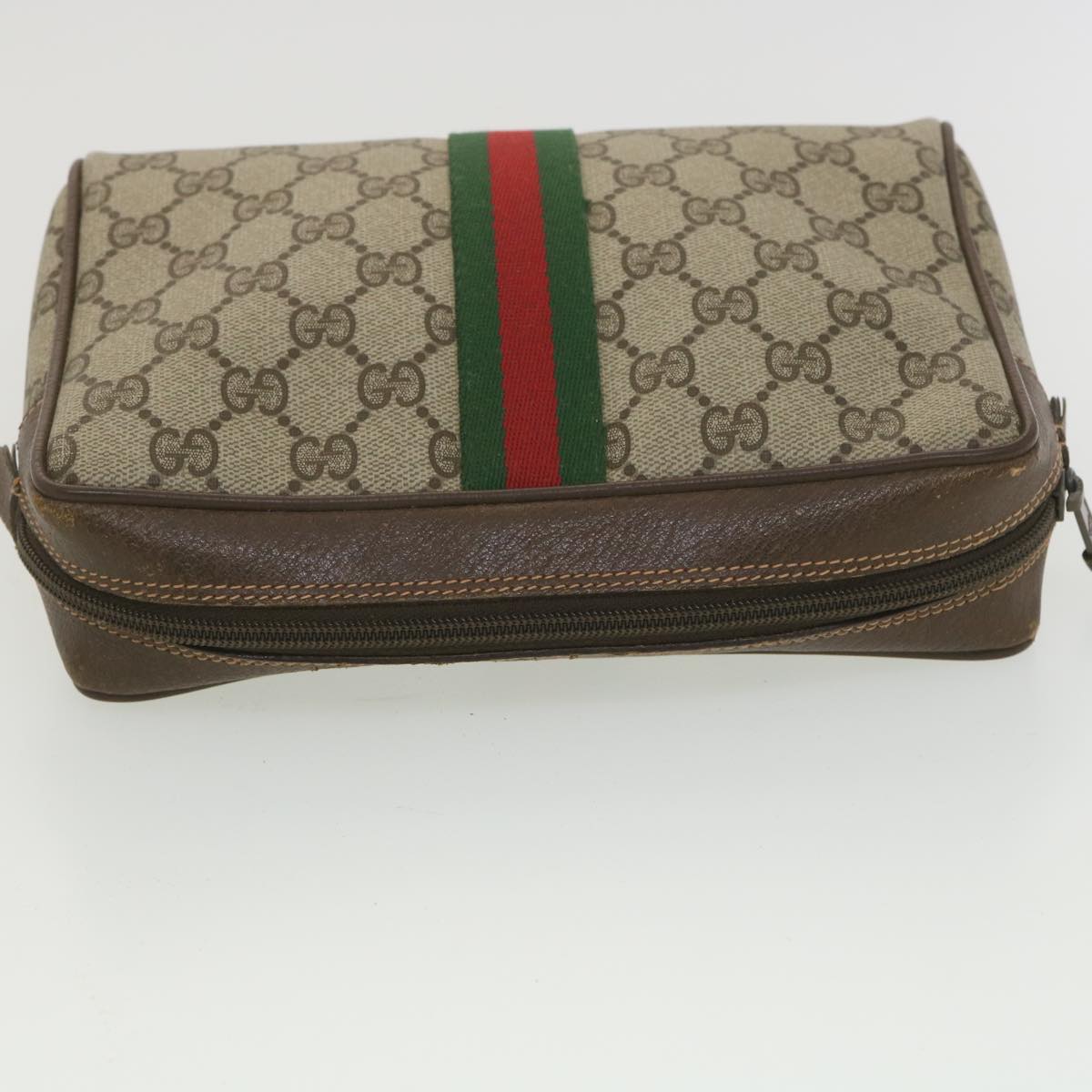 GUCCI GG Canvas Web Sherry Line Clutch Bag Beige Red Green 156.01.012 38638