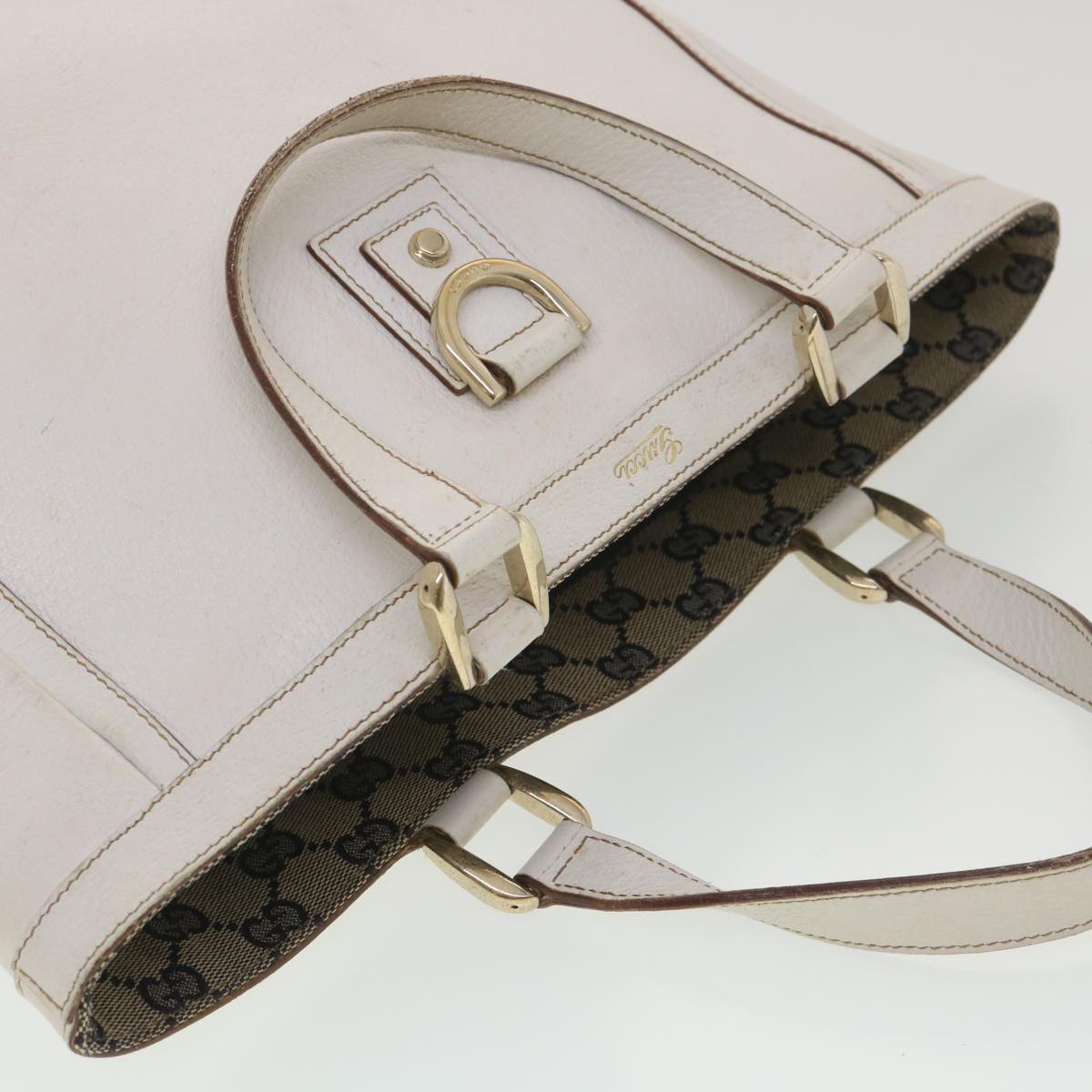 GUCCI Shoulder Bag Leather White 130739 38678