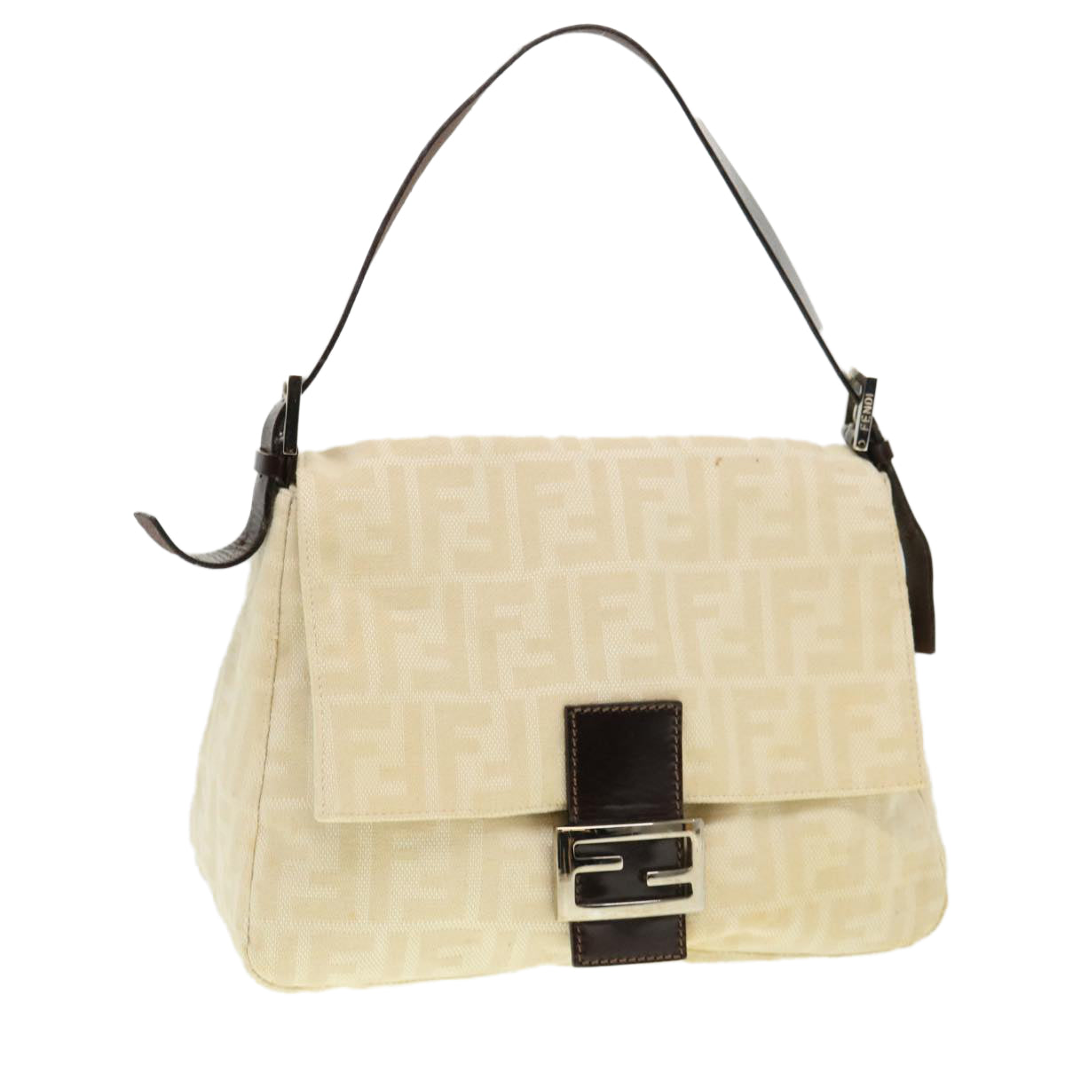 FENDI Zucca Canvas Mamma Baguette Shoulder Bag Cream 2119 26325 009 38788