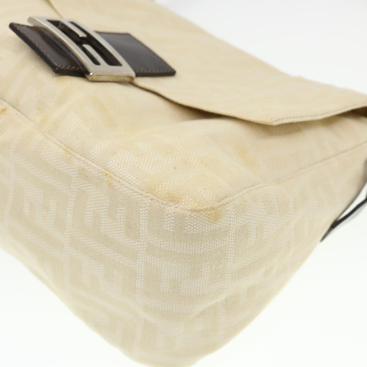 FENDI Zucca Canvas Mamma Baguette Shoulder Bag Cream 2119 26325 009 38788