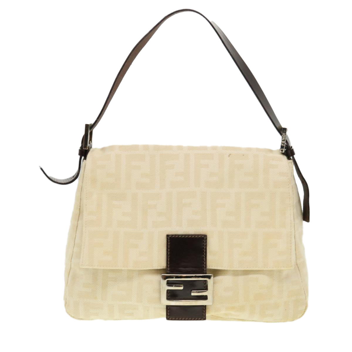 FENDI Zucca Canvas Mamma Baguette Shoulder Bag Cream 2119 26325 009 38788