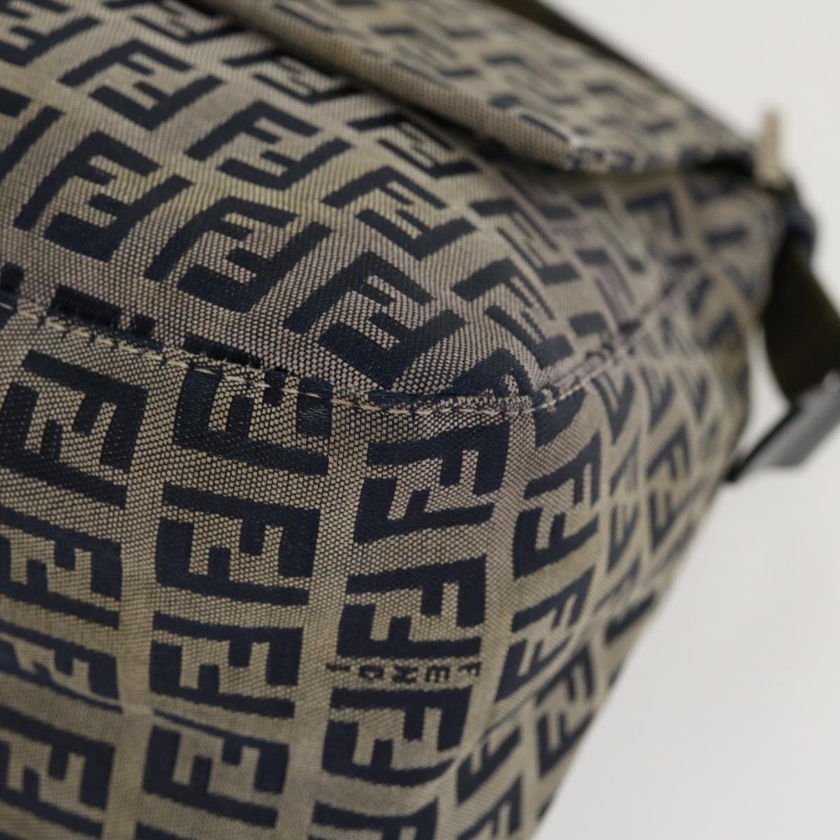 FENDI Zucchino Canvas Mamma Baguette Shoulder Bag Nylon Navy 26325 38903