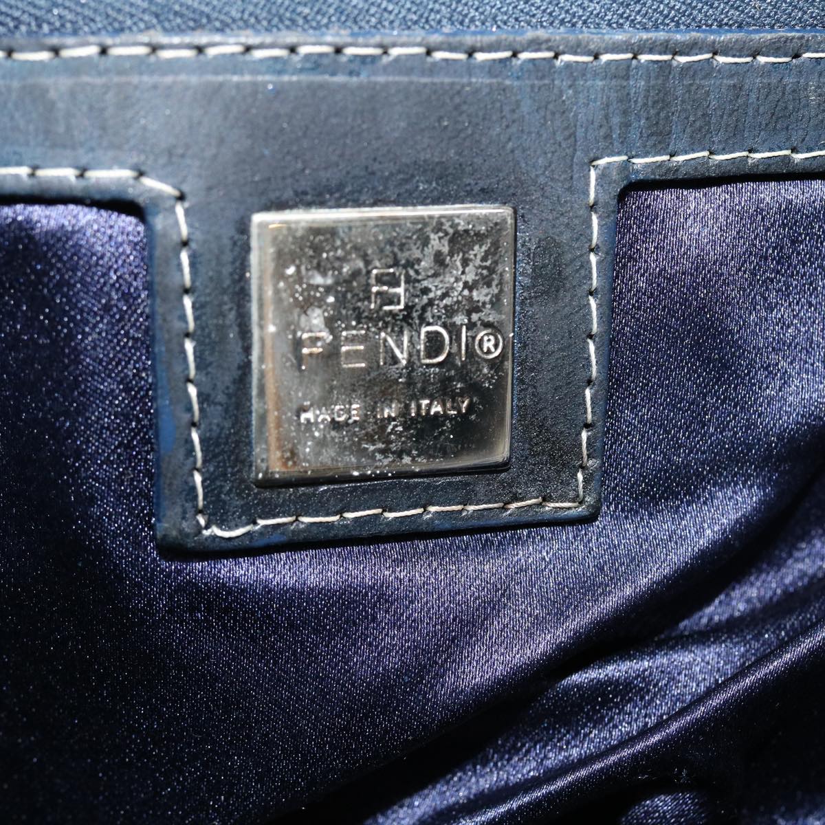 FENDI Zucchino Canvas Mamma Baguette Shoulder Bag Nylon Navy 26325 38903