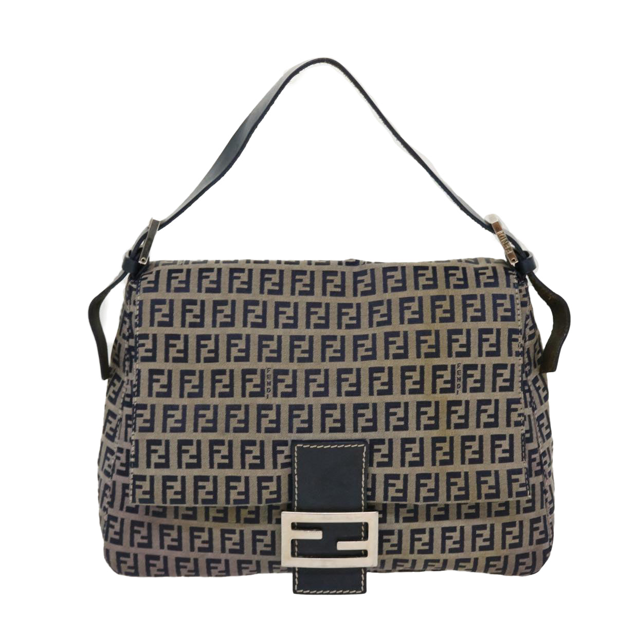 FENDI Zucchino Canvas Mamma Baguette Shoulder Bag Nylon Navy 26325 38903