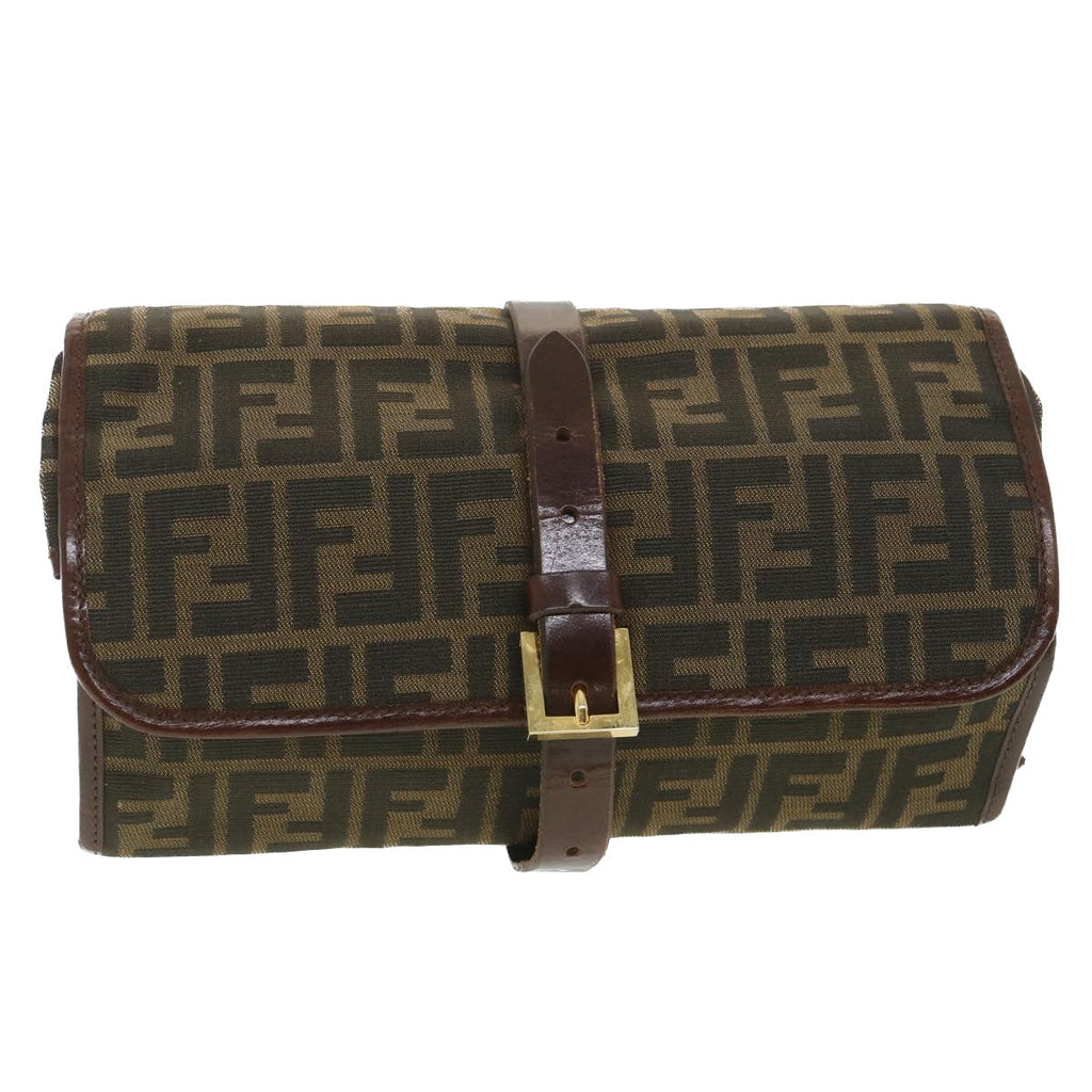 FENDI Zucca Canvas Clutch Bag Black Brown 38923
