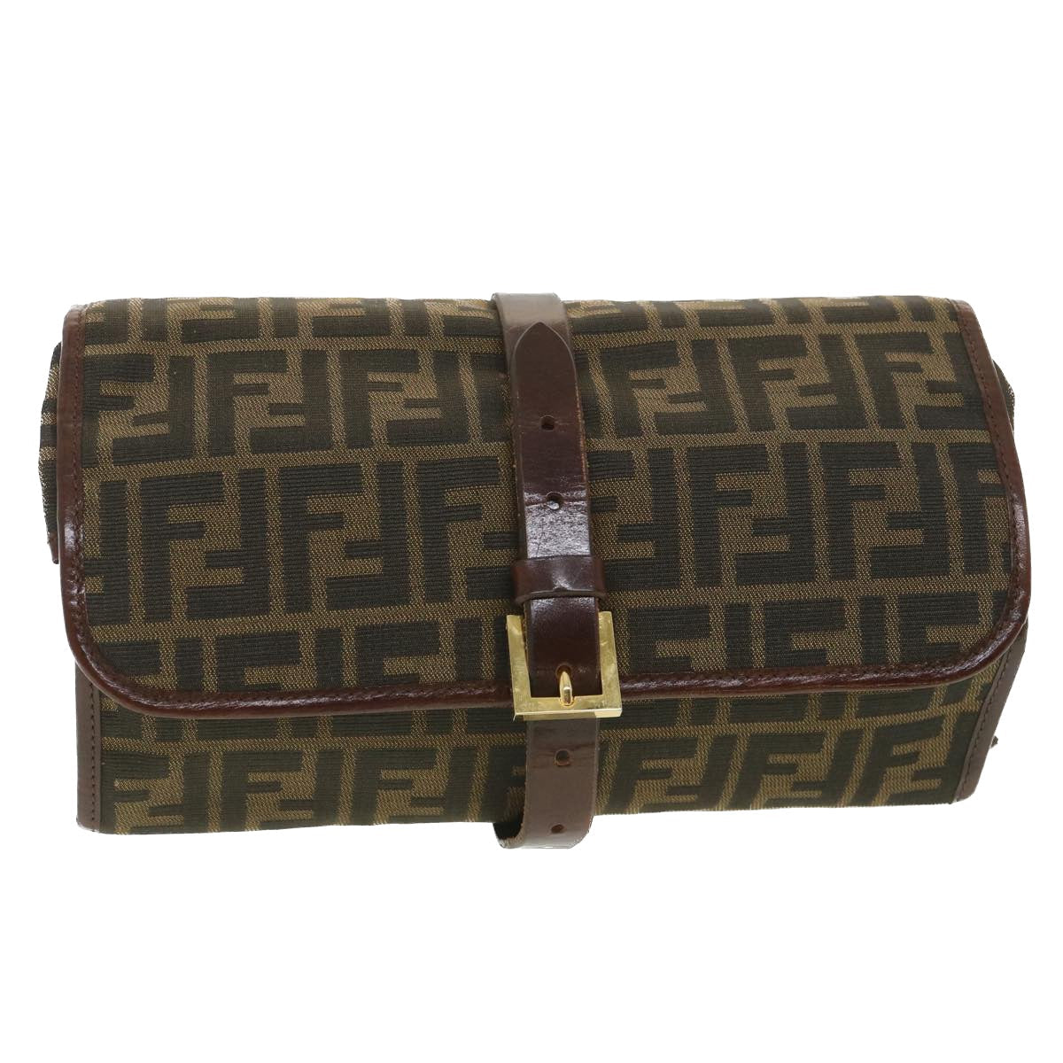 FENDI Zucca Canvas Clutch Bag Black Brown 38923