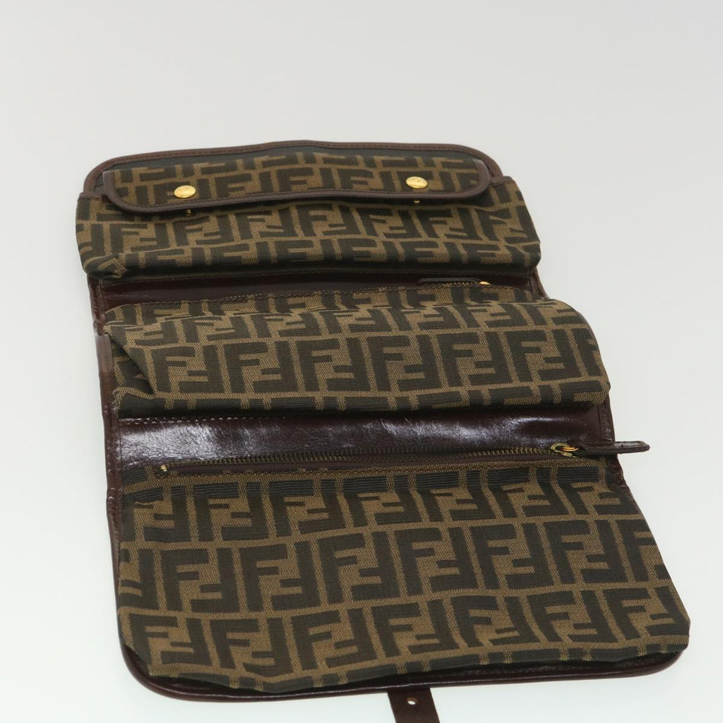 FENDI Zucca Canvas Clutch Bag Black Brown 38923