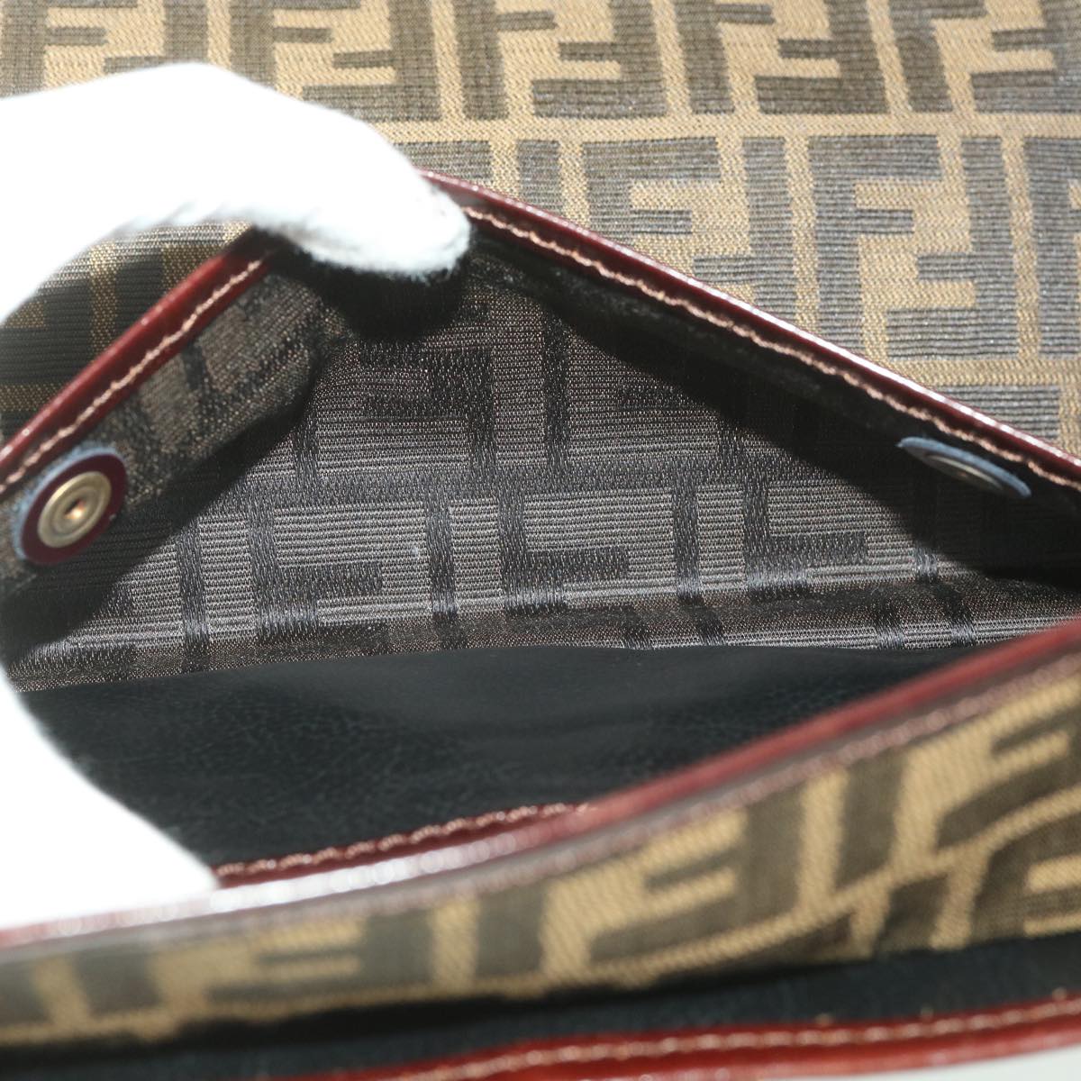 FENDI Zucca Canvas Clutch Bag Black Brown 38923