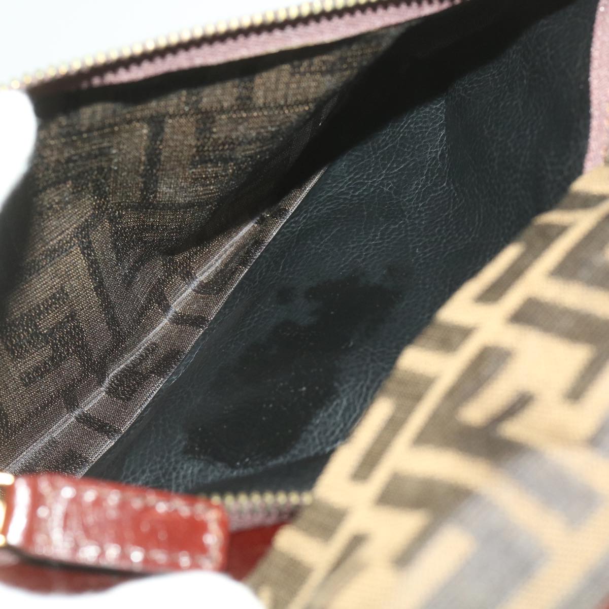 FENDI Zucca Canvas Clutch Bag Black Brown 38923